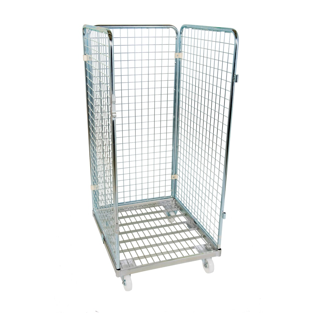 Produktabbildung: Rollbehälter Classic, 3-seitig, feinmaschig, blau verzinkt, Metall-Rollplatte, HxBxT 1.550 x 710 x 800 mm