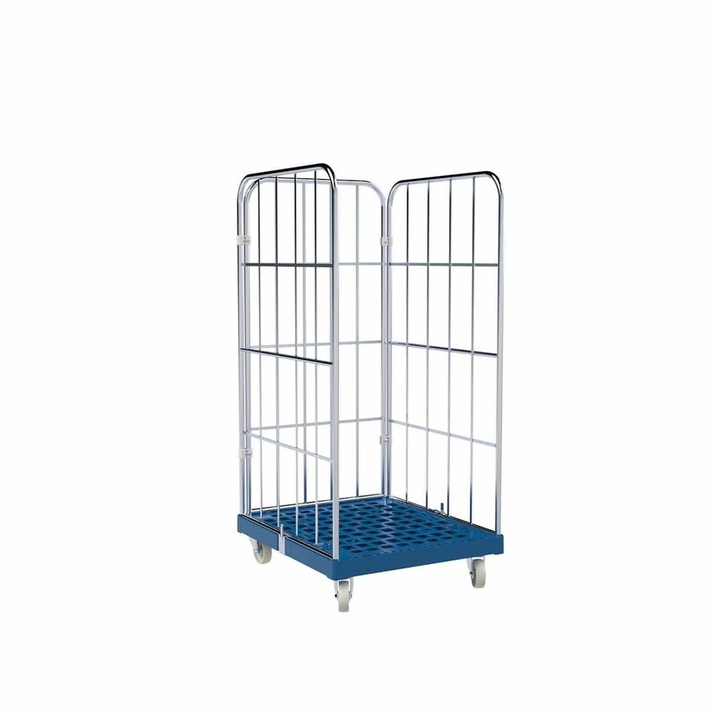 Produktabbildung: Rollbehälter Classic, 3-seitig, grobmaschig, blau verzinkt, Kunststoff-Rollplatte, HxBxT 1.550 x 724 x 815 mm, enzianblau