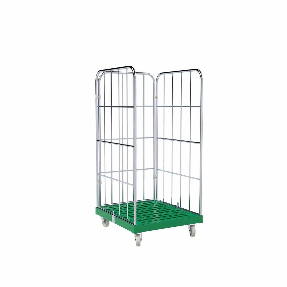 Rollbehälter Classic, 3-seitig, grobmaschig, blau verzinkt, Kunststoff-Rollplatte, HxBxT 1.550 x 724 x 815 mm, verkehrsgrün Produktabbildung: Rollbehälter Classic, 3-seitig, grobmaschig, blau verzinkt, Kunststoff-Rollplatte, HxBxT 1.550 x 724 x 815 mm, verkehrsgrün