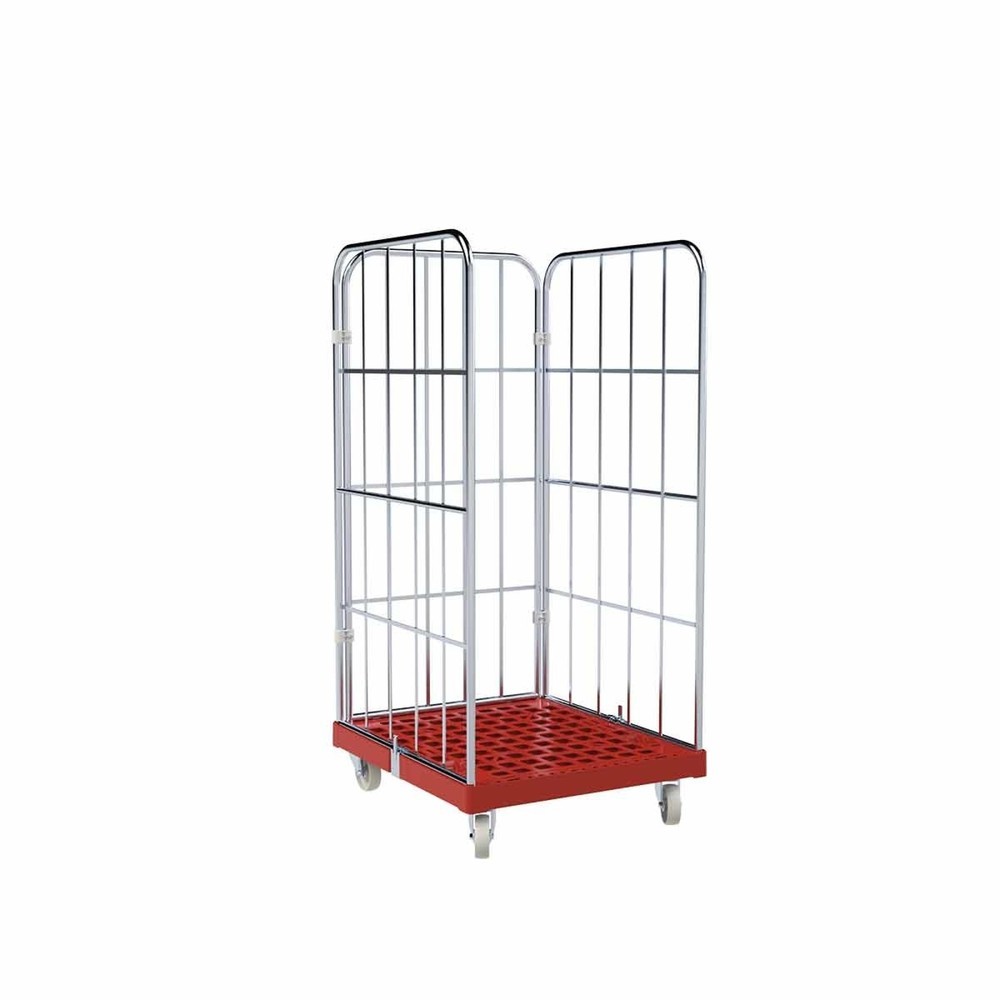Produktabbildung Nr. 1: Rollbehälter Classic, 3-seitig, grobmaschig, blau verzinkt, Kunststoff-Rollplatte, HxBxT 1.550 x 724 x 815 mm, feuerrot