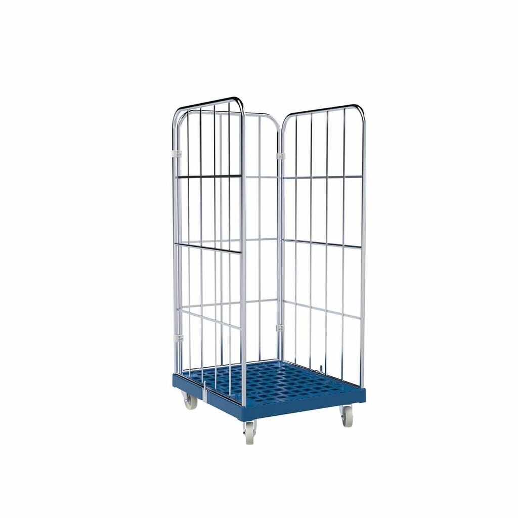Rollbehälter Classic, 3-seitig, grobmaschig, blau verzinkt, Kunststoff-Rollplatte, HxBxT 1.650 x 724 x 815 mm, enzianblau Produktabbildung: Rollbehälter Classic, 3-seitig, grobmaschig, blau verzinkt, Kunststoff-Rollplatte, HxBxT 1.650 x 724 x 815 mm, enzianblau