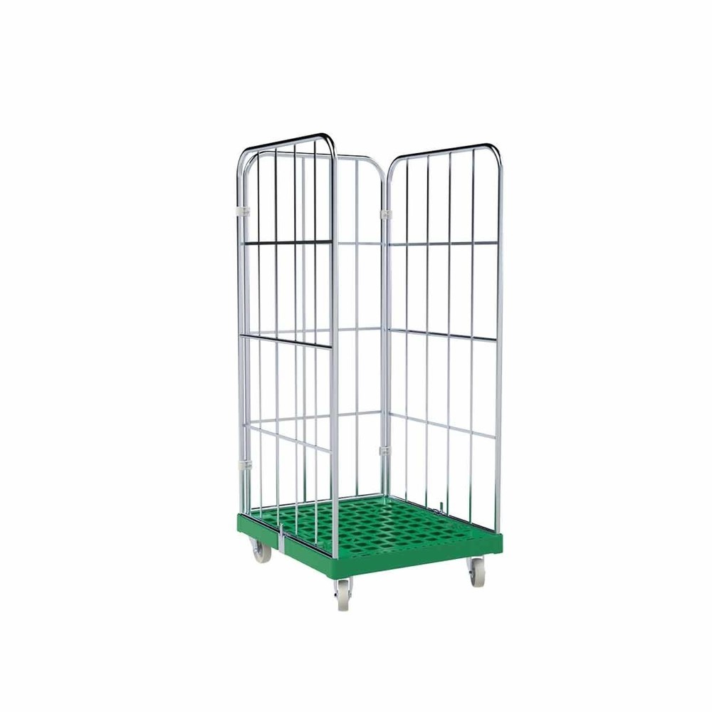 Produktabbildung: Rollbehälter Classic, 3-seitig, grobmaschig, blau verzinkt, Kunststoff-Rollplatte, HxBxT 1.650 x 724 x 815 mm, verkehrsgrün