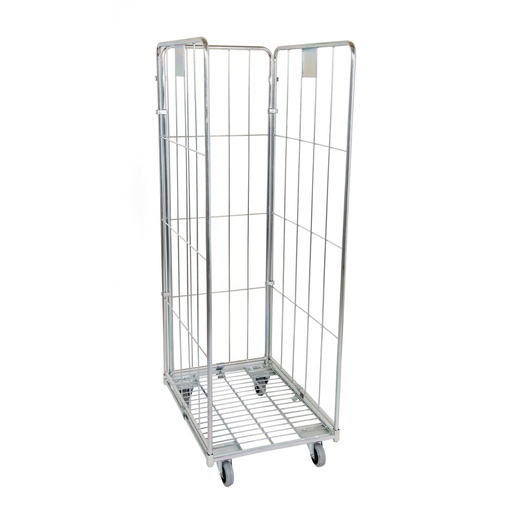 Rollbehälter Classic, 3-seitig, grobmaschig, blau verzinkt, Metall-Rollplatte, HxBxT 1.800 x 600 x 800 mm Produktabbildung: Rollbehälter Classic, 3-seitig, grobmaschig, blau verzinkt, Metall-Rollplatte, HxBxT 1.800 x 600 x 800 mm