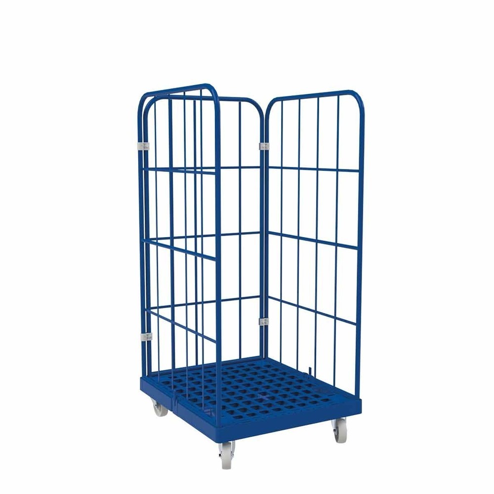 Produktabbildung Nr. 1: Rollbehälter Classic, 3-seitig, grobmaschig, pulverbeschichtet, Kunststoff-Rollplatte, HxBxT 1.550 x 724 x 815 mm, enzianblau