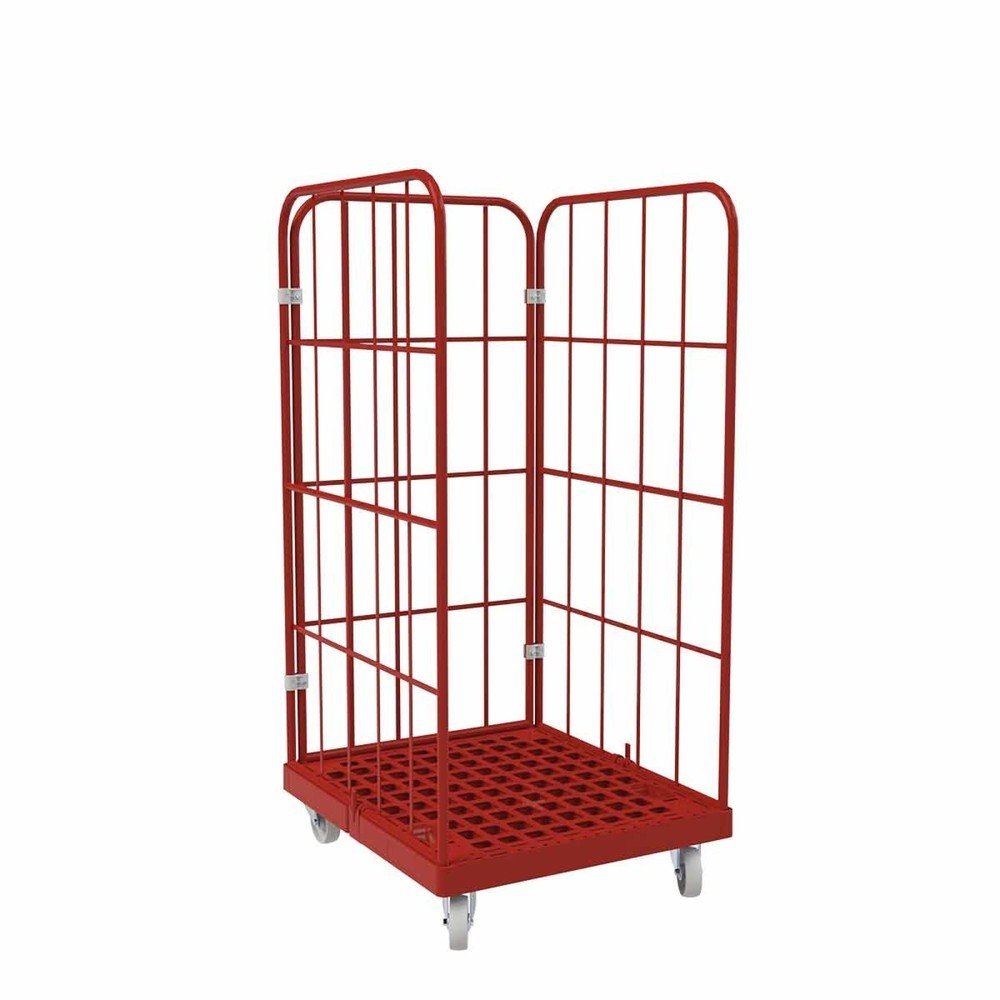 Produktabbildung Nr. 1: Rollbehälter Classic, 3-seitig, grobmaschig, pulverbeschichtet, Kunststoff-Rollplatte, HxBxT 1.550 x 724 x 815 mm, feuerrot
