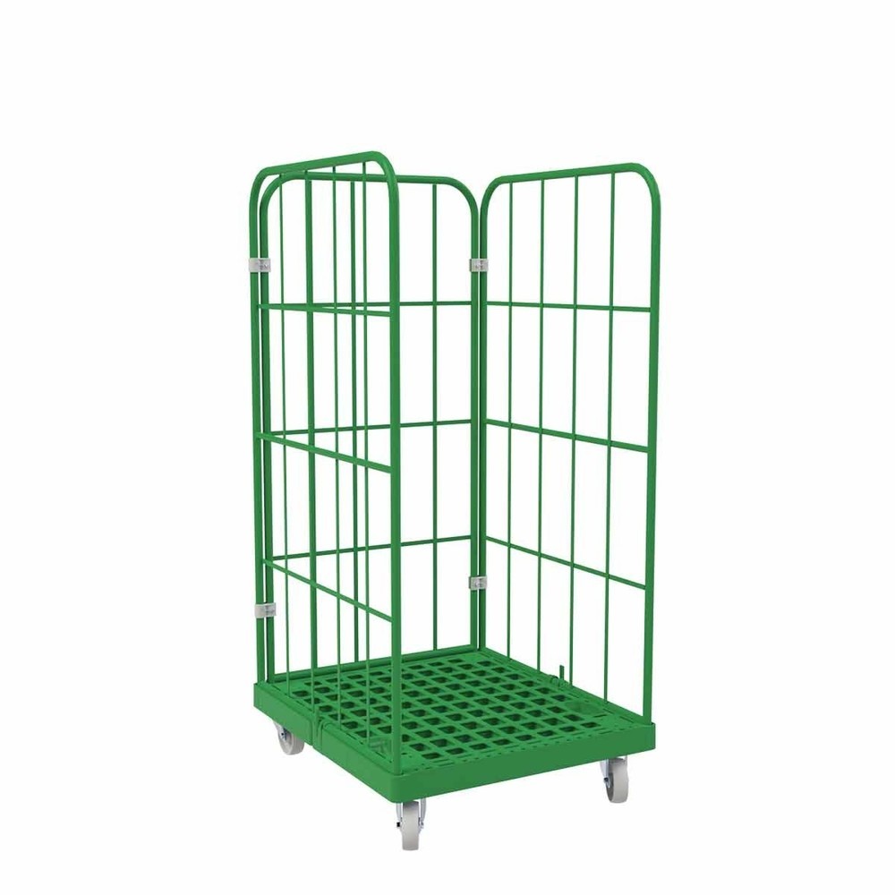 Produktabbildung: Rollbehälter Classic, 3-seitig, grobmaschig, pulverbeschichtet, Kunststoff-Rollplatte, HxBxT 1.550 x 724 x 815 mm, verkehrsgrün