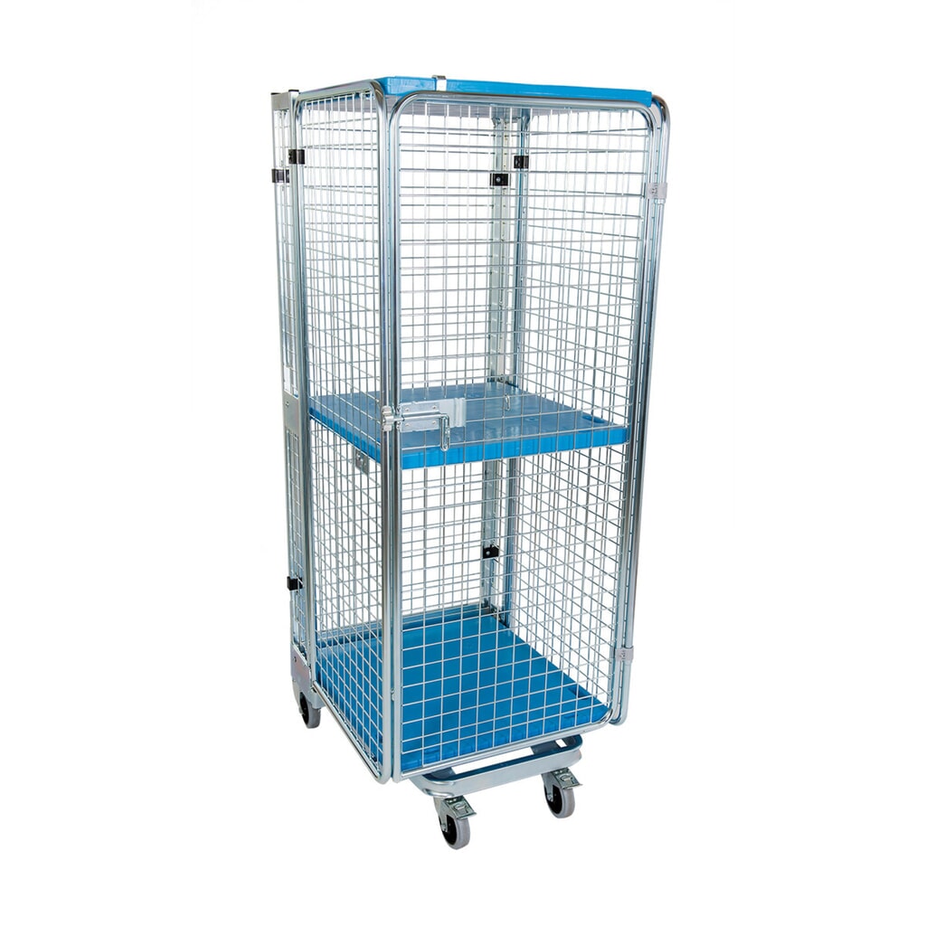 Produktabbildung: Rollbehälter nestbar ADB 1600 KU, 725 x 880 mm, 5-seitig, Dach KU, 1 Tür, 1 ZWB KU klappbar, Cr 3