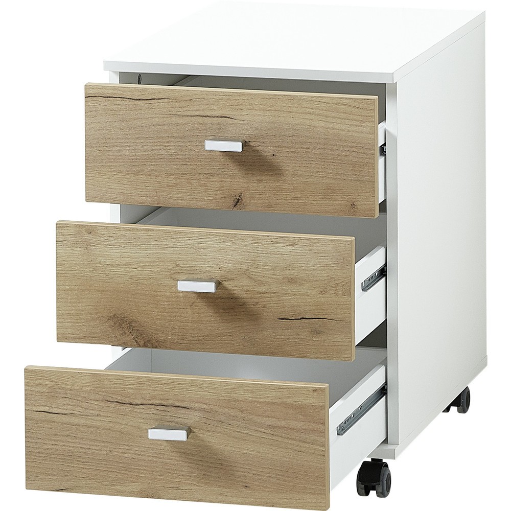 Produktabbildung Nr. 3: Rollcontainer ALTINO, 3 Schubladen, Weiß/Navarra-Eiche-Nb.