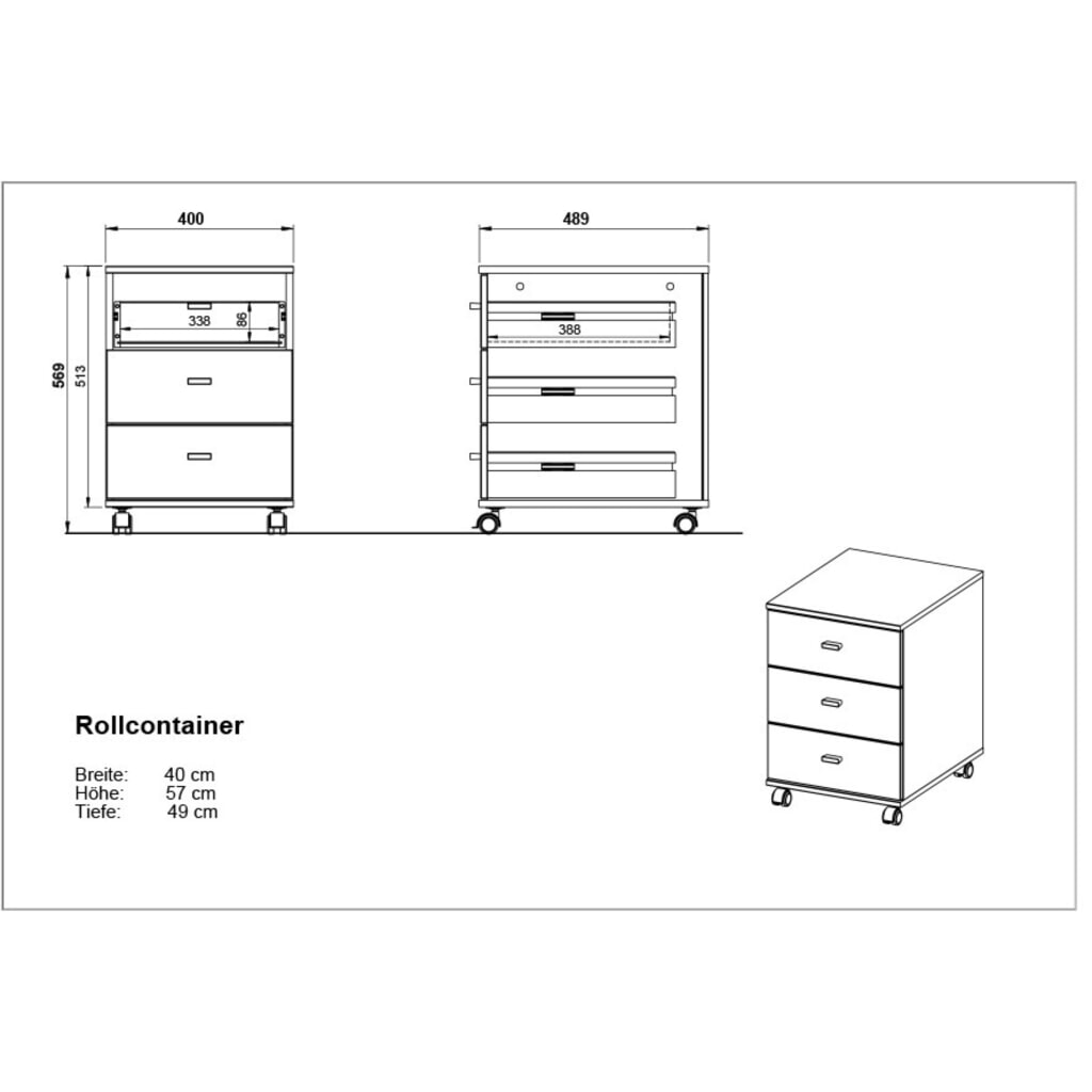 Rollcontainer ALTINO, 3 Schubladen, Weiß/Navarra-Eiche-Nb. Produktabbildung Nr. 5: Rollcontainer ALTINO, 3 Schubladen, Weiß/Navarra-Eiche-Nb.
