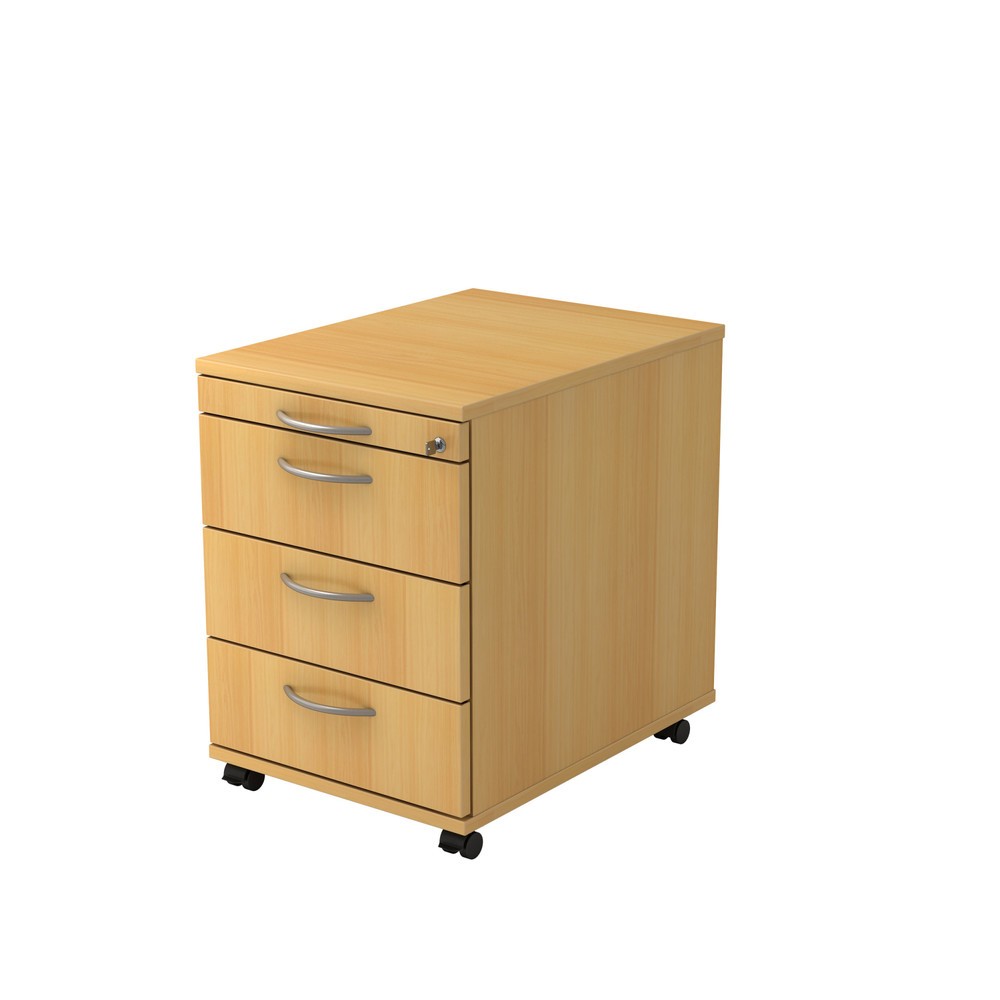 Produktabbildung: Rollcontainer Cube, 4 Schubladen mit Metall-Griff, HxBxT 590 x 428 x 580 mm, Buche