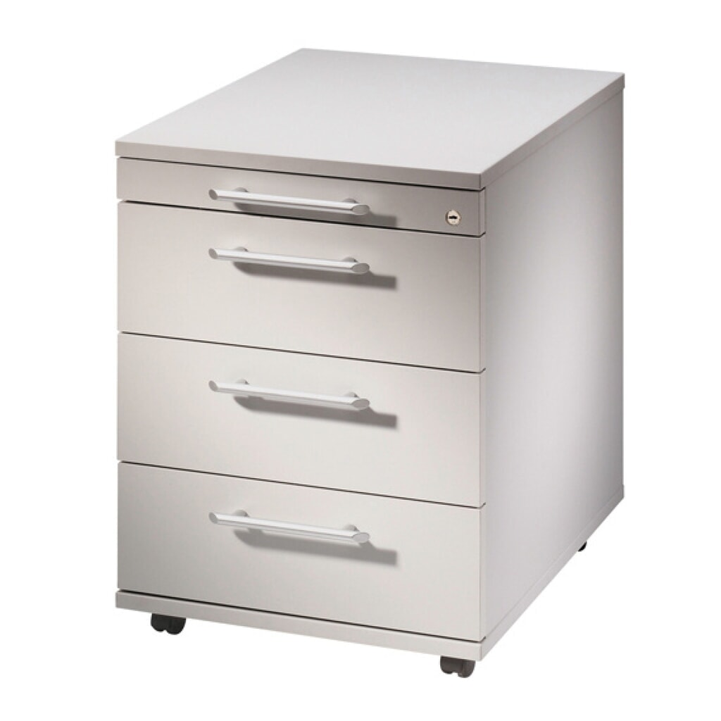 Produktabbildung: Hammerbacher Rollcontainer DownTown, 4 Schubladen mit Metall-Griff, lichtgrau