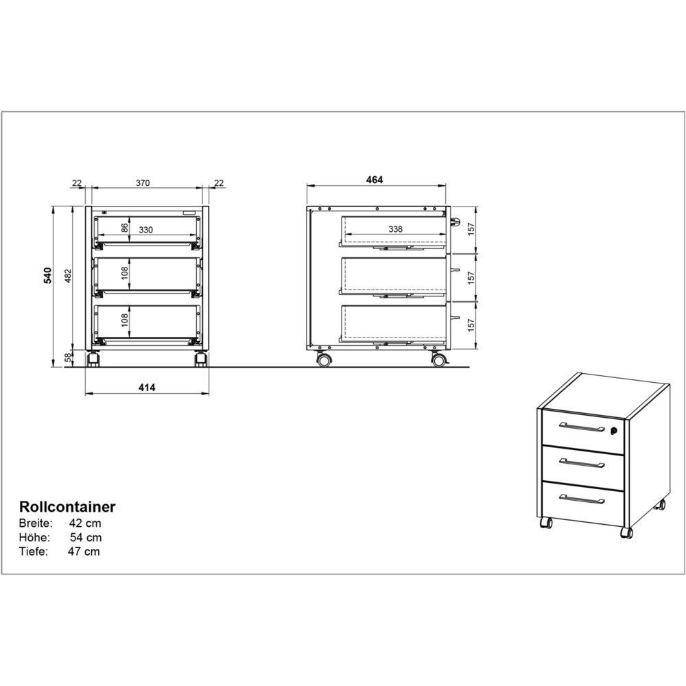 Produktabbildung Nr. 6: Rollcontainer PASADENA, 3 Schubladen, Graphit/Weiß