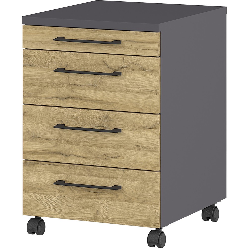 Produktabbildung: Rollcontainer PROFI, 4 Schubladen, Graphit/Grandson-Eiche-Nb.
