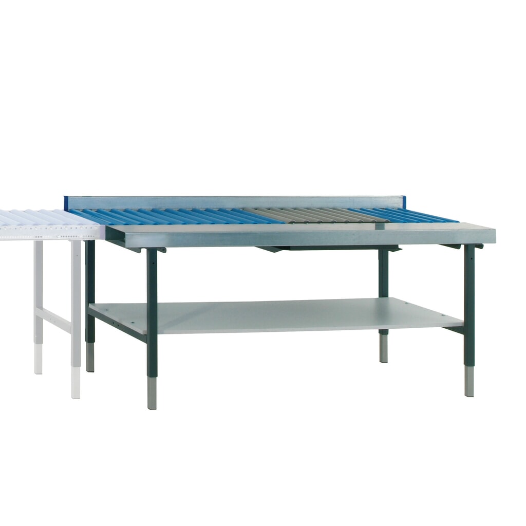 Produktabbildung Nr. 4: Rocholz Manuell höhenverstellbarer Packtisch SYSTEM 2000, mit Rollenbahn, mit Arbeitsfläche und Waage, HxBxT 690-960 x 1.955 x 920 mm