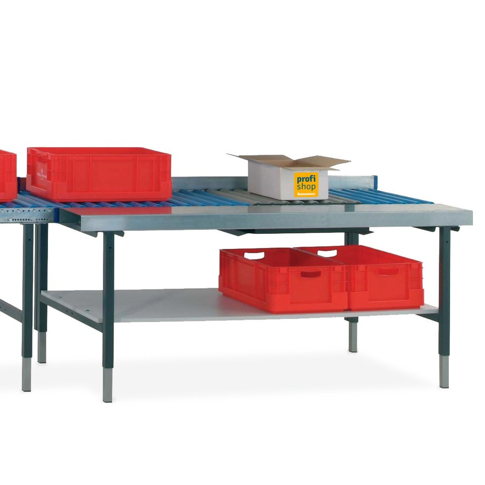 Produktabbildung: Rollenbahntisch mit Arbeitsfläche und Waage für Rocholz Packtisch-System