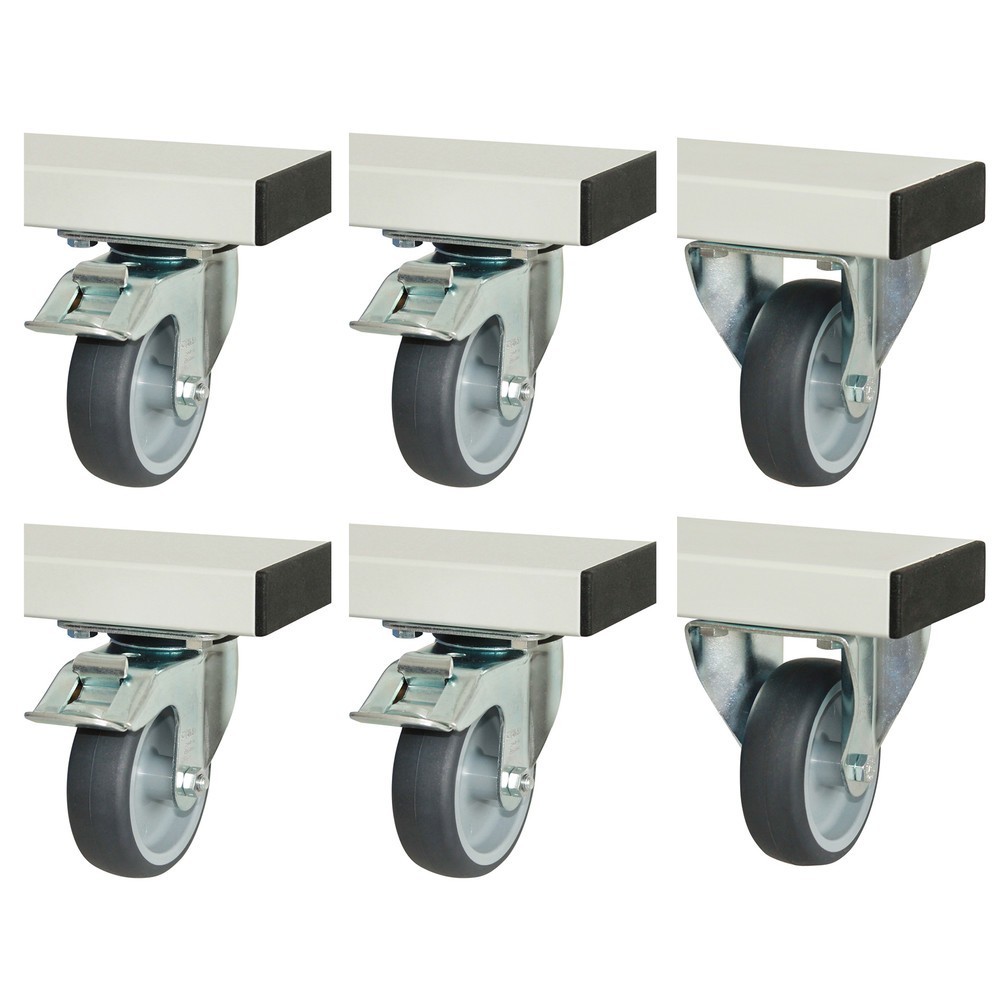 Produktabbildung: Rollensatz für RAU Serie adlatus 300/600, HxBxT 125 x 100 x 30 mm, 2 Bock-und 4 Lenkrollen mit Feststeller