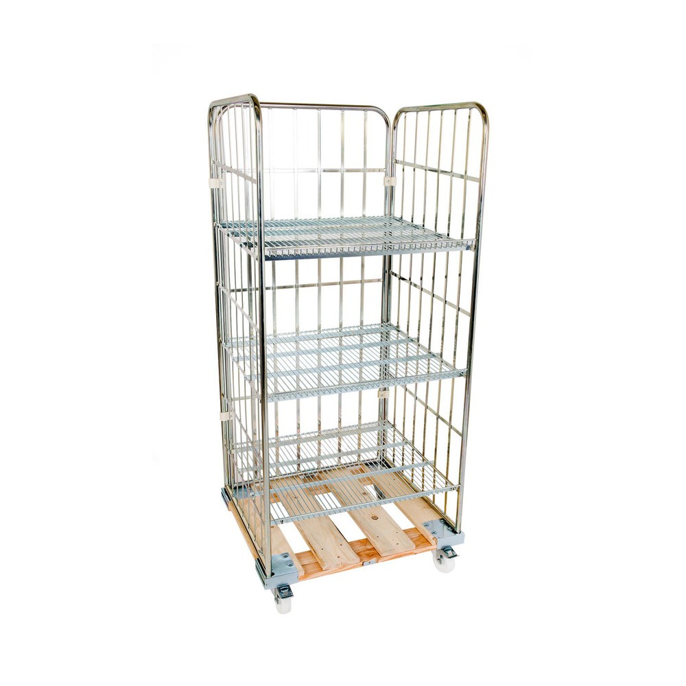 Produktabbildung: Rollregal, 3-seitig, 3 Zwischenböden, Holz-Rollplatte, HxBxT 1.750 x 724 x 815 mm