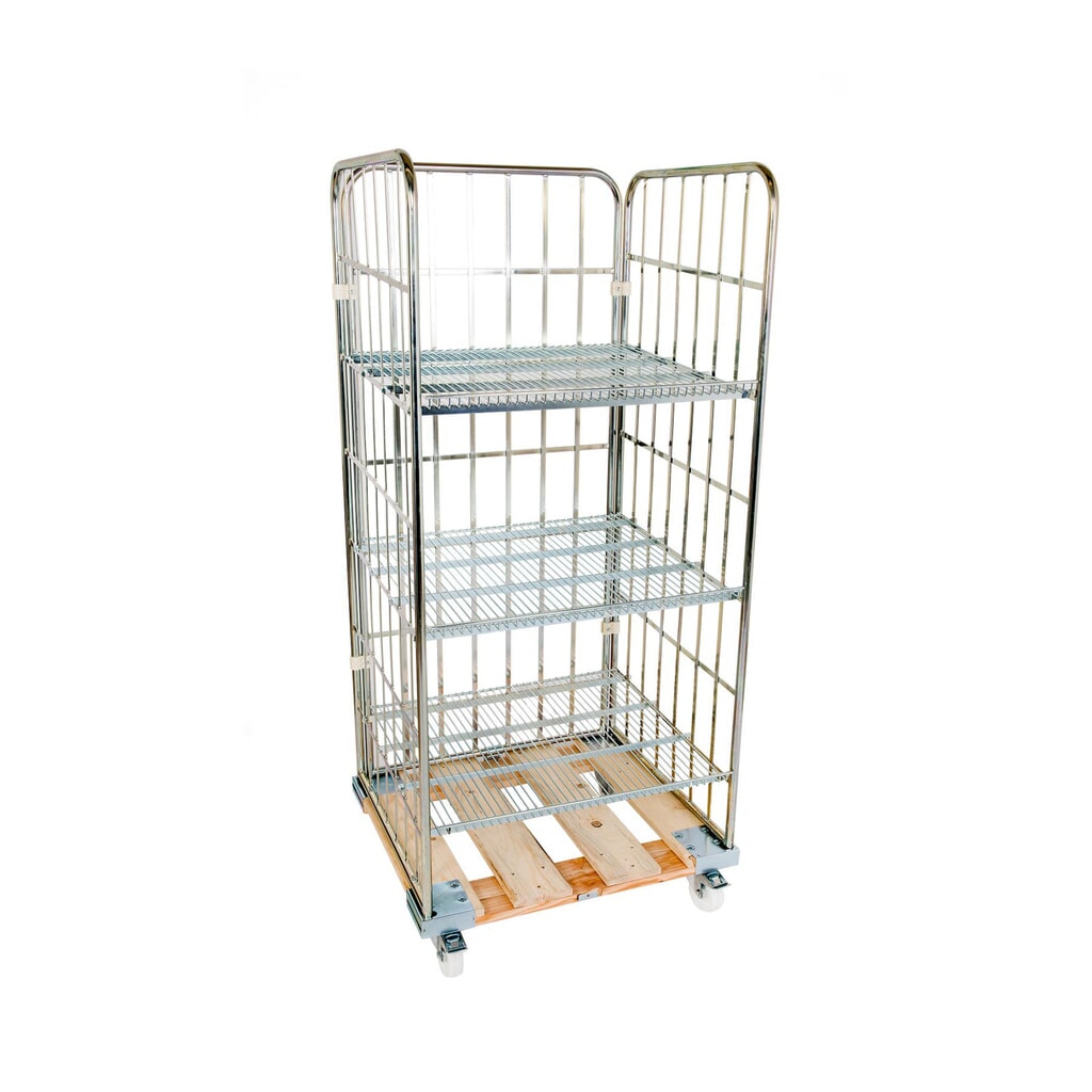 Produktabbildung: Rollregal, 3-seitig, 3 Zwischenböden, Holz-Rollplatte, HxBxT 1.750 x 724 x 815 mm