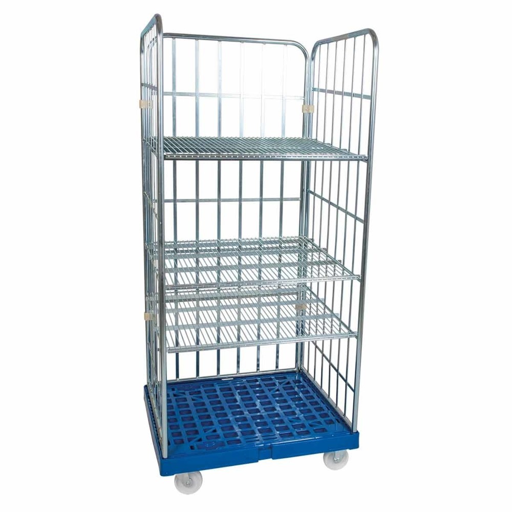 Produktabbildung: Rollregal, 3-seitig, 3 Zwischenböden, Kunststoff-Rollplatte, HxBxT 1.750 x 724 x 815, kieselgrau