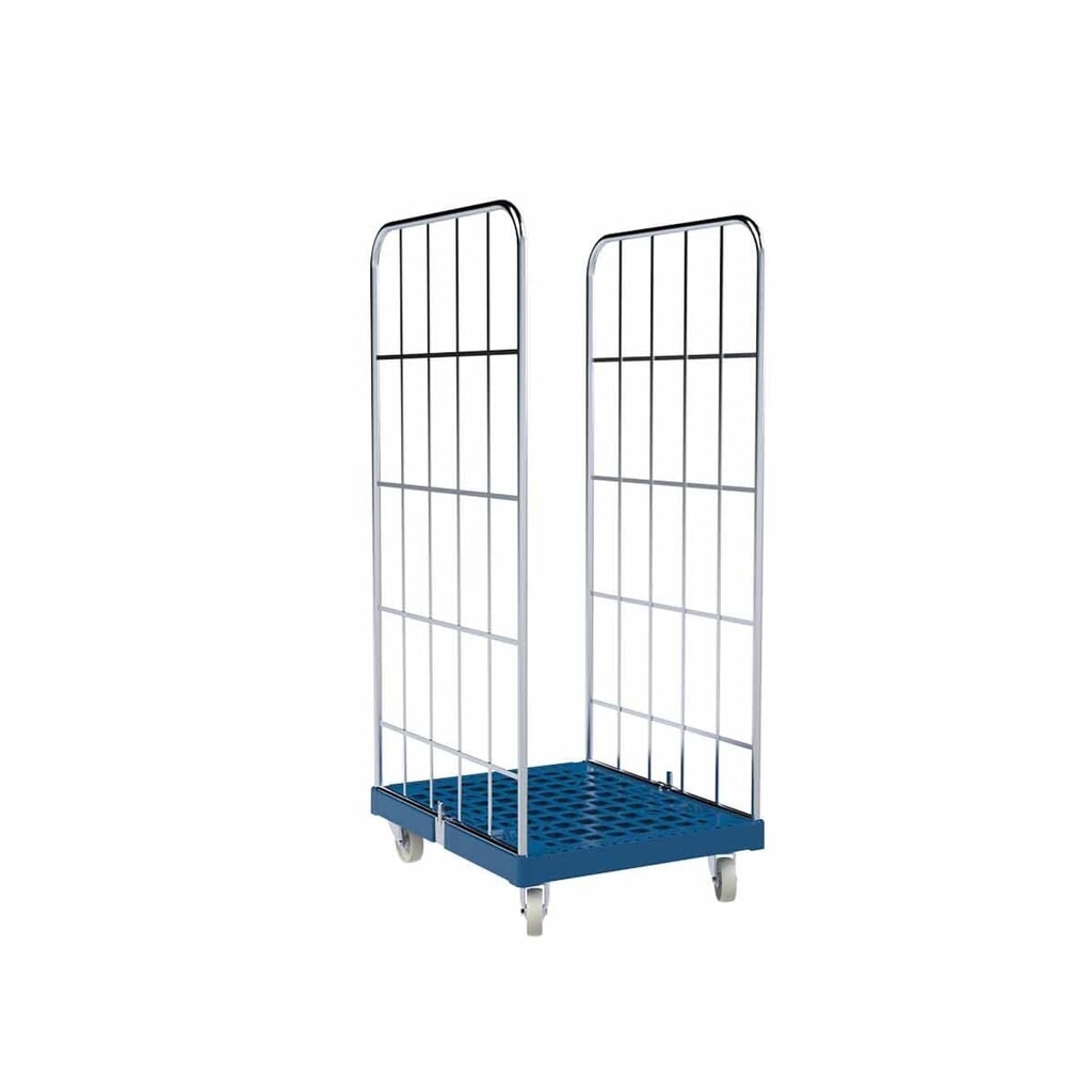 Produktabbildung: rolltainer® 2-seitiger Rollbehälter, Kunststoff-Rollplatte, enzianblau, HxBxT 1.640 x 682 x 815 mm