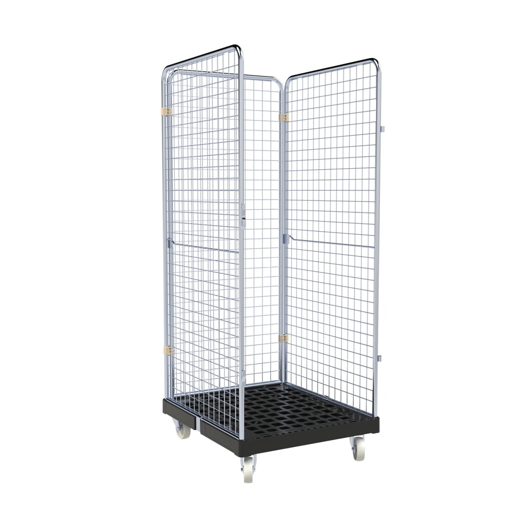 rolltainer® 3-seitiger Rollbehälter BASIC, Kunststoff-Rollplatte, schwarz, HxBxT 1.800 x 724 x 815 mm, Feingitter-Wände Produktabbildung: rolltainer® 3-seitiger Rollbehälter BASIC, Kunststoff-Rollplatte, schwarz, HxBxT 1.800 x 724 x 815 mm, Feingitter-Wände