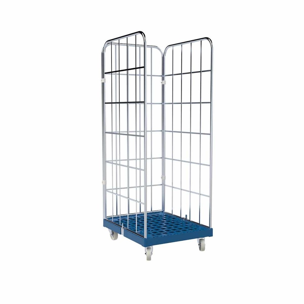Produktabbildung: rolltainer® 3-seitiger Rollbehälter, Kunststoff-Rollplatte, enzianblau, HxBxT 1.830 x 682 x 835 mm, Gitterwände
