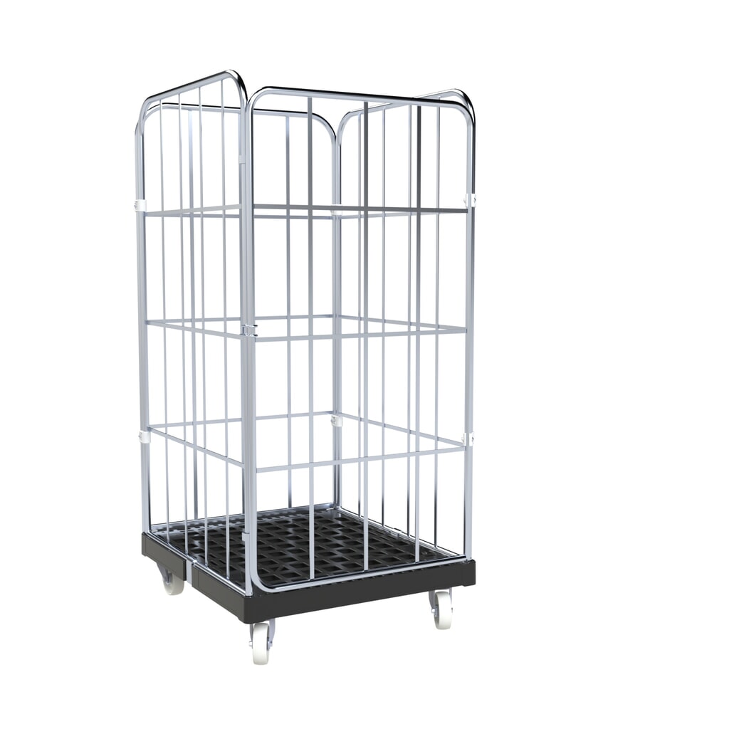 Produktabbildung: rolltainer® 4-seitiger Rollbehälter BASIC, Rollplatte aus Recycling-Kunststoff, schwarz, HxBxT 1.530 x 724 x 845 mm, 1 Tür
