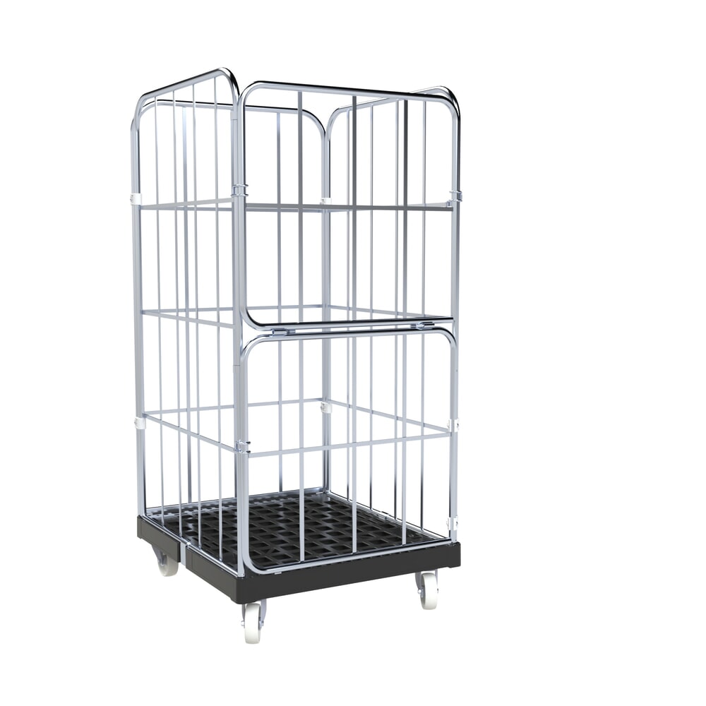 Produktabbildung Nr. 1: rolltainer® 4-seitiger Rollbehälter BASIC, Rollplatte aus Recycling-Kunststoff, schwarz, HxBxT 1.530 x 724 x 845 mm, geteilte Vorderwand