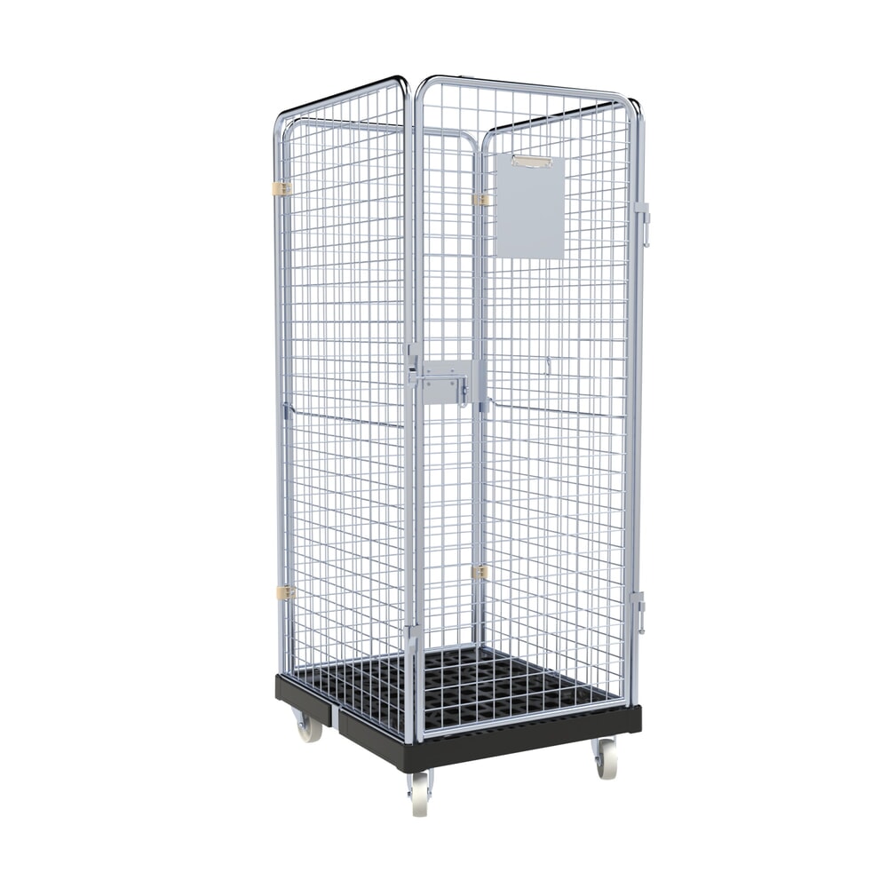 Produktabbildung Nr. 1: rolltainer® 4-seitiger Rollbehälter BASIC, Rollplatte aus Recycling-Kunststoff, schwarz, HxBxT 1.800 x 724 x 815 mm, Feingitter-Wände