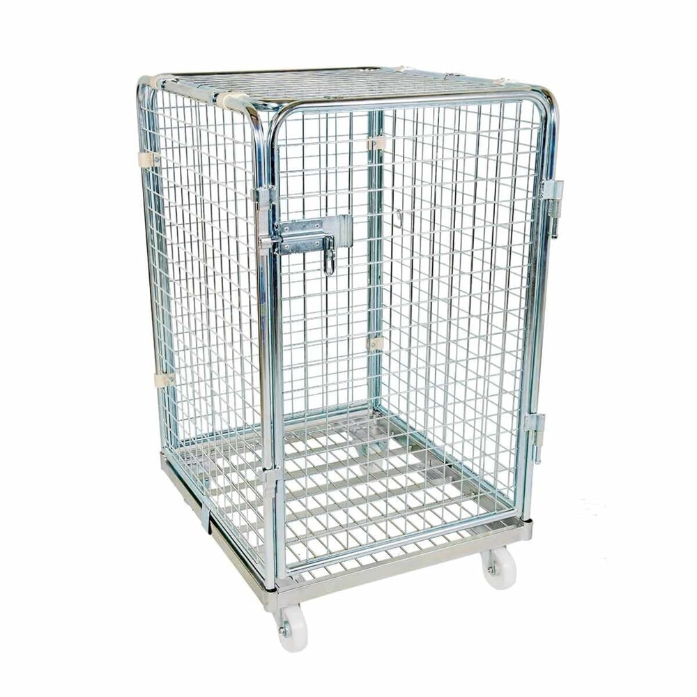 Produktabbildung: rolltainer® Antidiebstahl Rollbehälter, 5-seitig, Metall-Rollplatte, verzinkte Feingitter-Wände, HxBxT 1.220 x 724 x 815 mm, einteilige Vorderwand, ohne Zwischenboden
