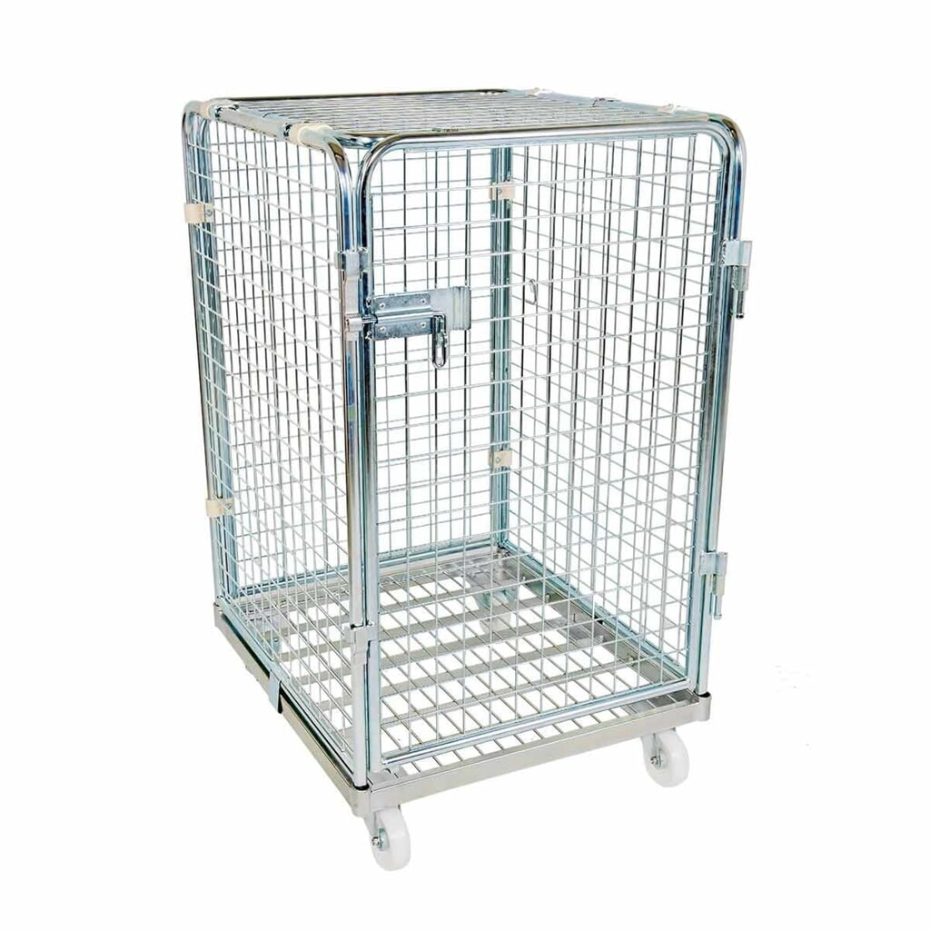 Produktabbildung: rolltainer® Antidiebstahl Rollbehälter, 5-seitig, Metall-Rollplatte, verzinkte Feingitter-Wände, HxBxT 1.220 x 724 x 815 mm, einteilige Vorderwand, ohne Zwischenboden