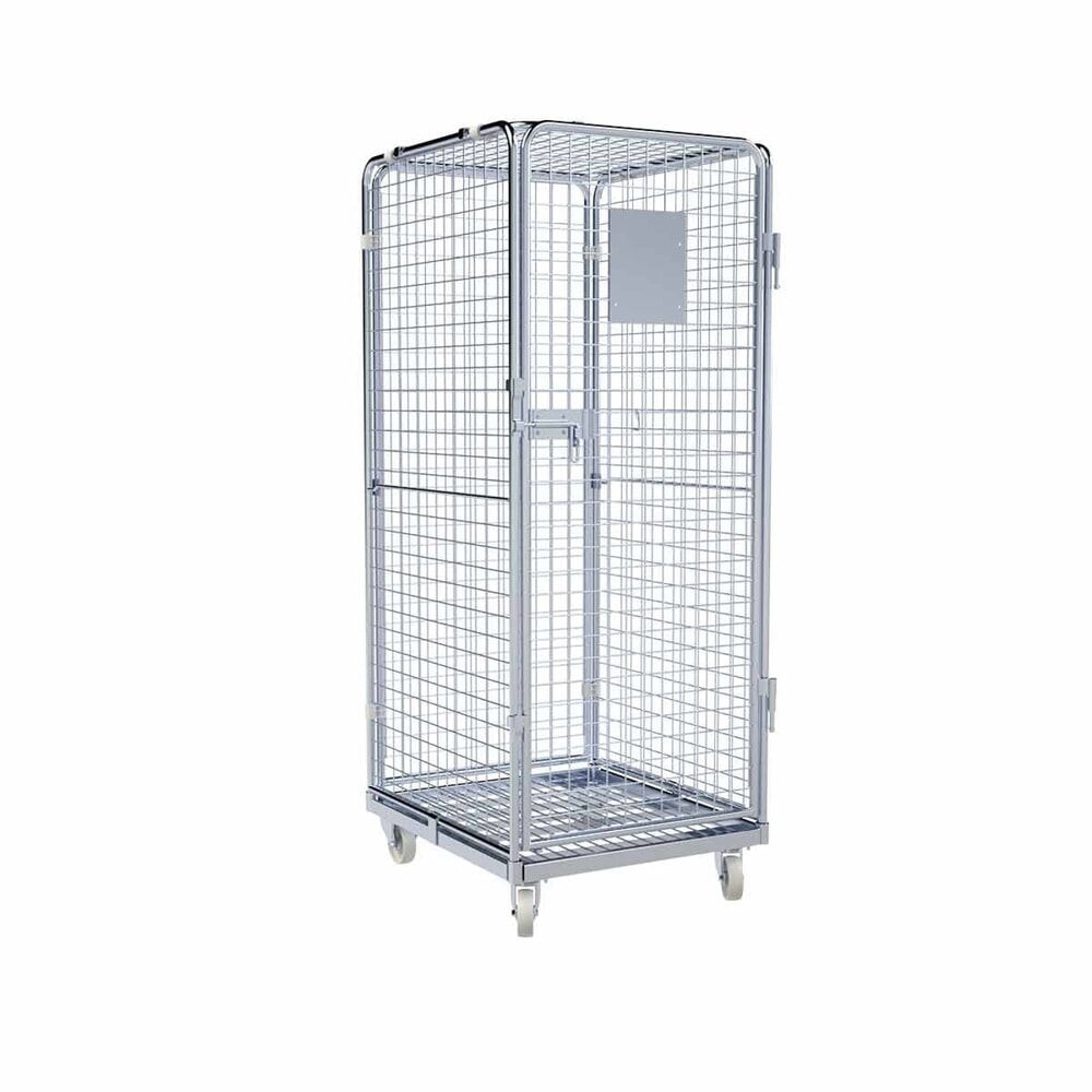 Produktabbildung: rolltainer® Antidiebstahl Rollbehälter, 5-seitig, Metall-Rollplatte, verzinkte Feingitter-Wände, HxBxT 1.800 x 724 x 815 mm, einteilige Vorderwand, ohne Zwischenboden