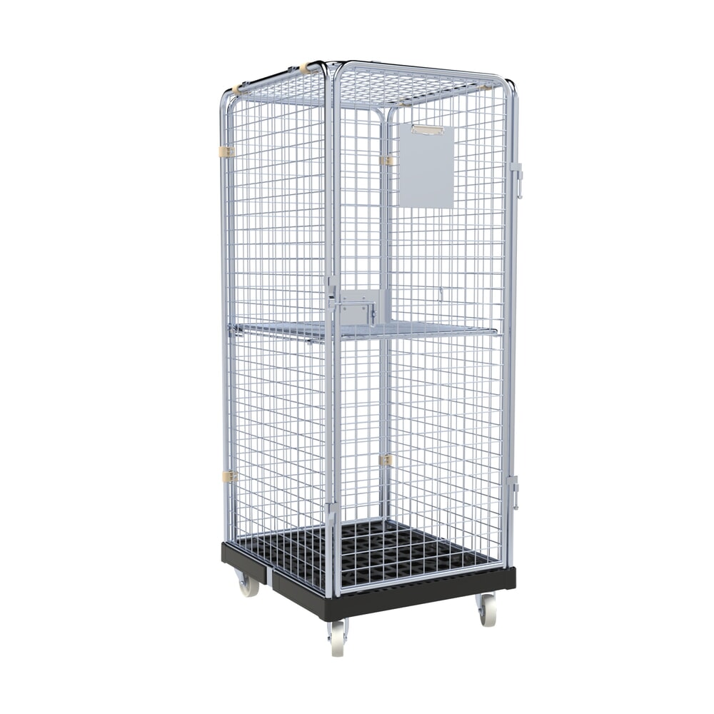 Produktabbildung: rolltainer® Antidiebstahl Rollbehälter Basic, 5-seitig, Rollplatte aus Recycling-Kunststoff, schwarz, HxBxT 1.810 x 724 x 815 mm, fester Zwischenboden