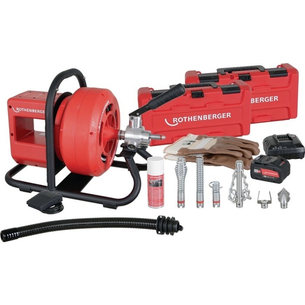 Produktabbildung: ROTHENBERGER Akkurohrreinigungsmaschine RODRUM VarioClean, für Rohr-Durchmesser 40-100 mm, 18 V 8 Ah