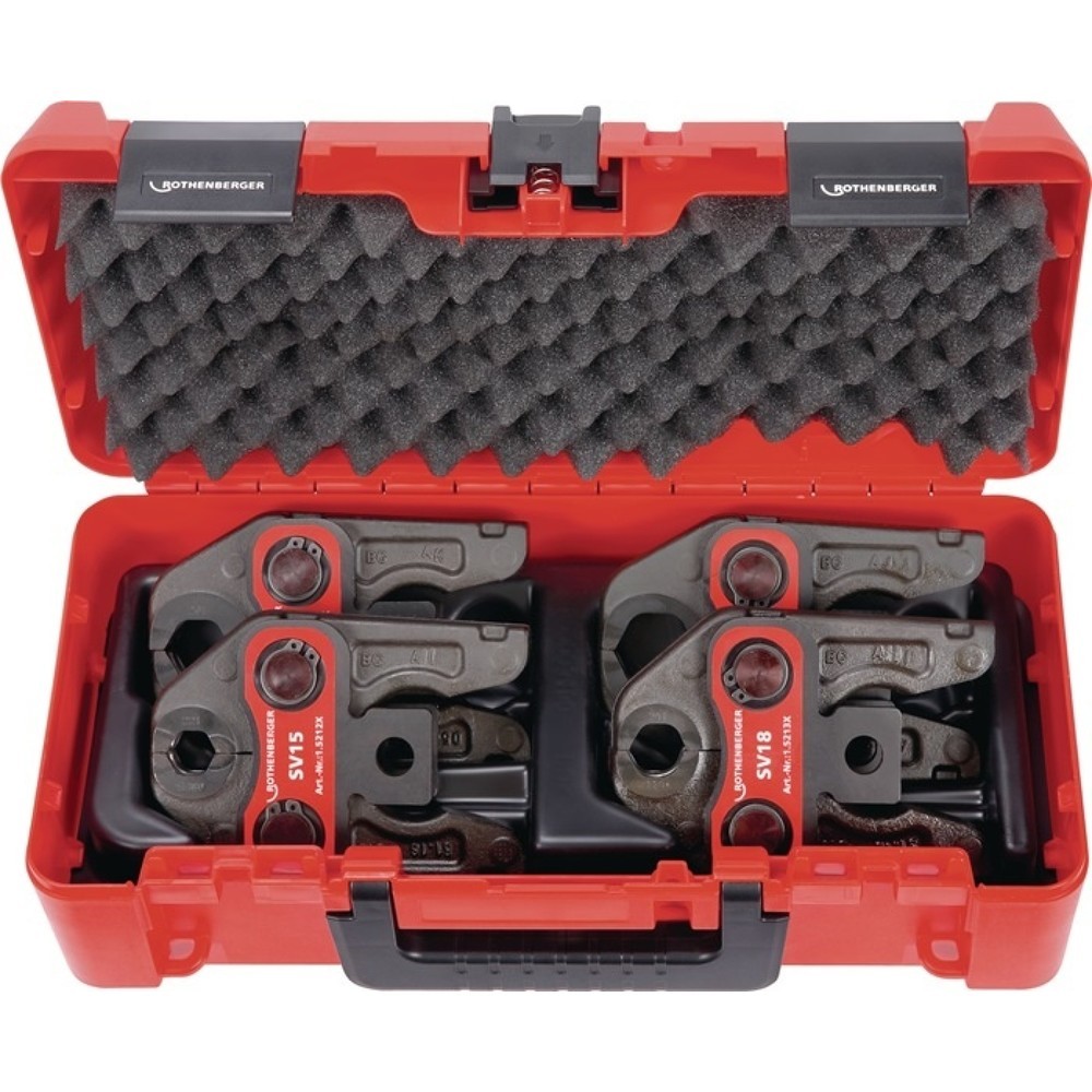Produktabbildung: ROTHENBERGER Pressbackenset, 32 kN Nennweite 15-18-22-28 mm Typ SV