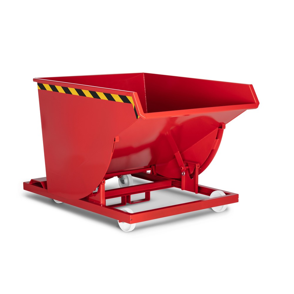 Produktabbildung: RR-Industrietechnik® Fahrbarer Selbstkipper mit Abrollkufen, Volumen 0,5 m³, TK 1.000 kg, feuerrot