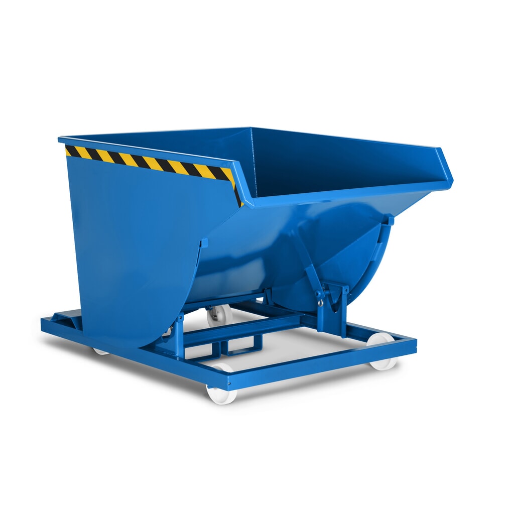 Produktabbildung: RR-Industrietechnik® Fahrbarer Selbstkipper mit Abrollkufen, Volumen 0,3 m³, TK 750 kg, enzianblau