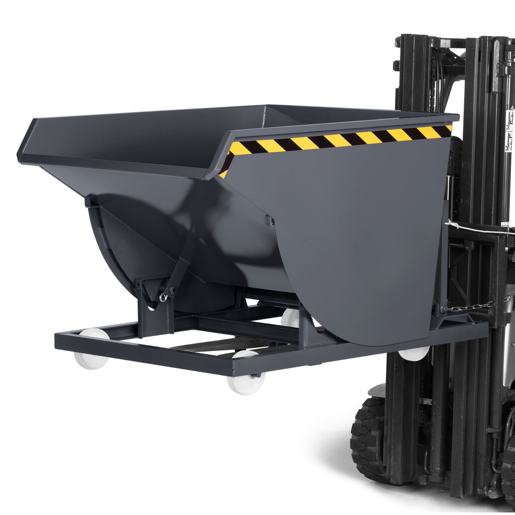 RR-Industrietechnik® Fahrbarer Selbstkipper mit Abrollkufen, Volumen 0,5 m³, TK 1.000 kg, anthrazitgrau Produktabbildung Nr. 2: RR-Industrietechnik® Fahrbarer Selbstkipper mit Abrollkufen, Volumen 0,5 m³, TK 1.000 kg, anthrazitgrau
