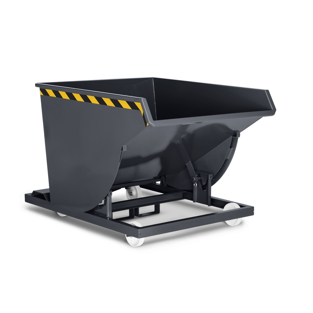 Produktabbildung: RR-Industrietechnik® Fahrbarer Selbstkipper mit Abrollkufen, Volumen 0,3 m³, TK 750 kg, anthrazitgrau