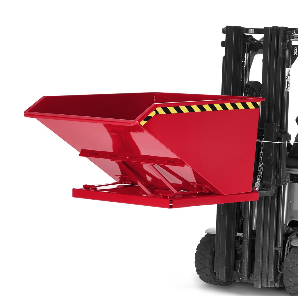 Produktabbildung Nr. 2: RR-Industrietechnik® Muldenkippbehälter mit staplerschonender Scherenmechanik, Volumen 0,5 m³, TK 1.200 kg, feuerrot