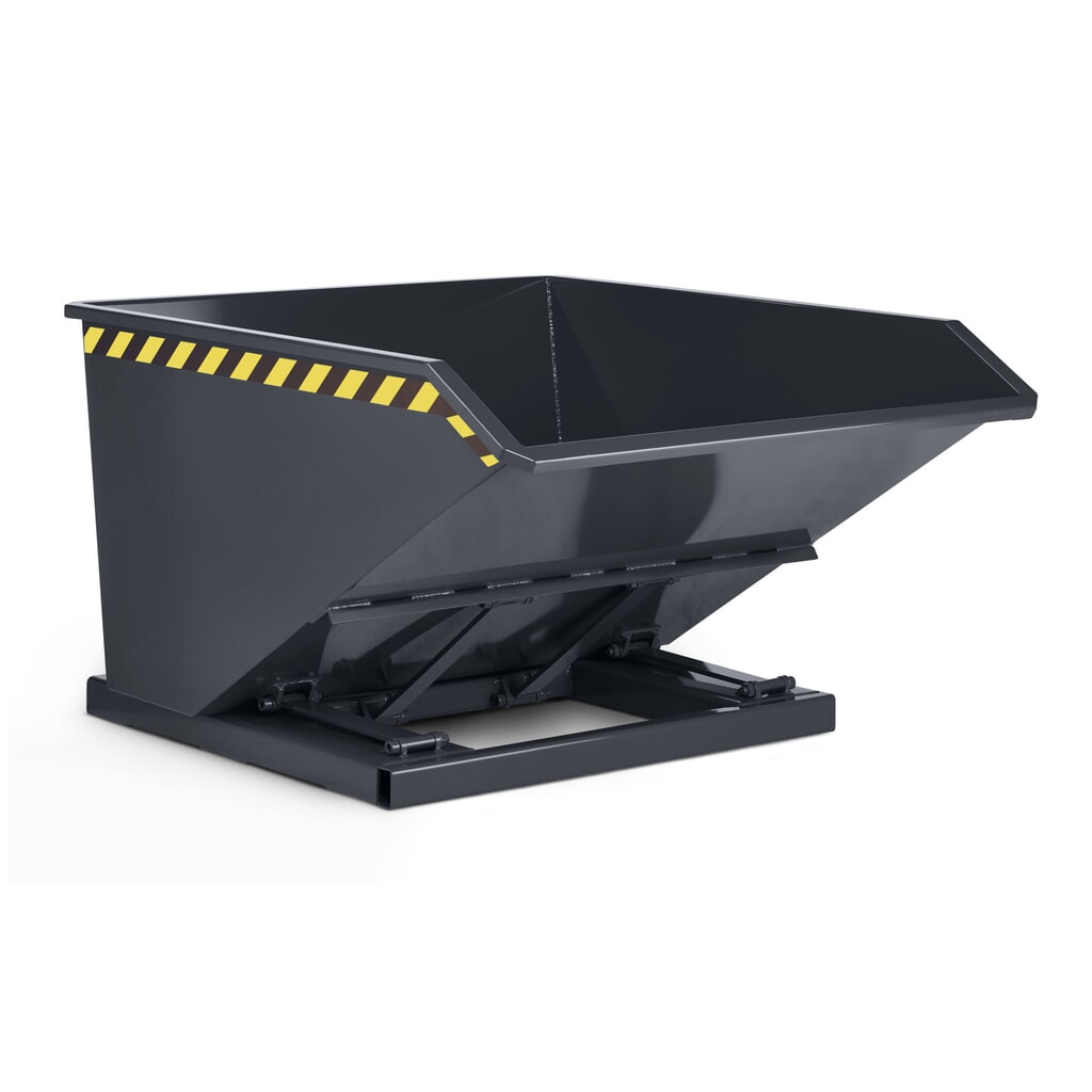 Produktabbildung: RR-Industrietechnik® Muldenkippbehälter mit staplerschonender Scherenmechanik, Volumen 1,0 m³, TK 1.200 kg, anthrazitgrau