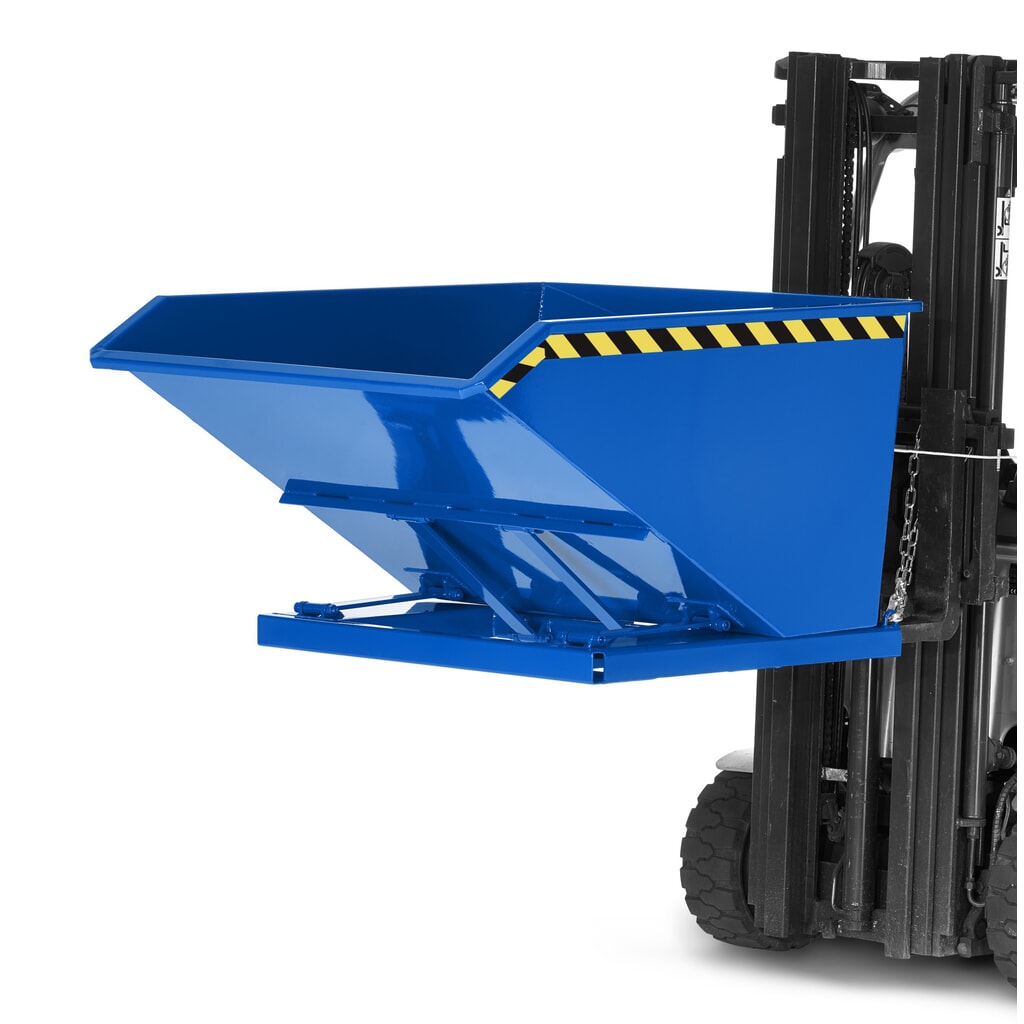 Produktabbildung Nr. 2: RR-Industrietechnik® Muldenkippbehälter mit staplerschonender Scherenmechanik, Volumen 1,5 m³, TK 1.200 kg, enzianblau