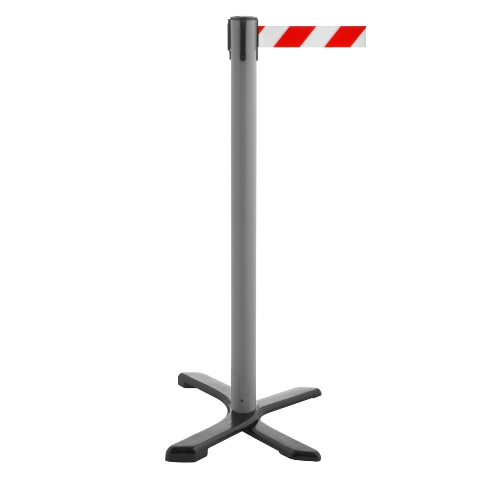 Produktabbildung Nr. 1: RS-GUIDESYSTEMS® Absperrpfosten Kreuzfuß, Gurtlänge 2,3 m, anthrazit, rot / weiß diagonal gestreift
