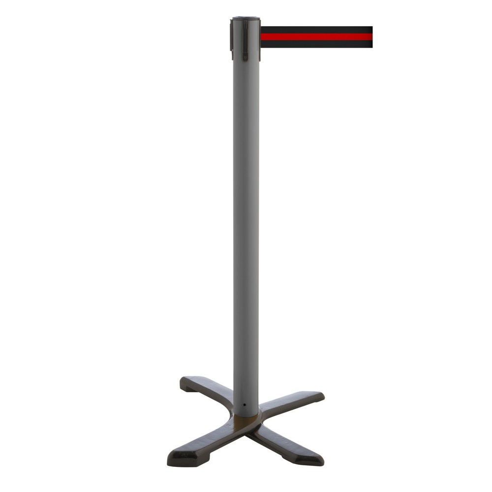 Produktabbildung: RS-GUIDESYSTEMS® Absperrpfosten Kreuzfuß, Gurtlänge 2,3 m, anthrazit, schwarz / rot horizontal gestreift