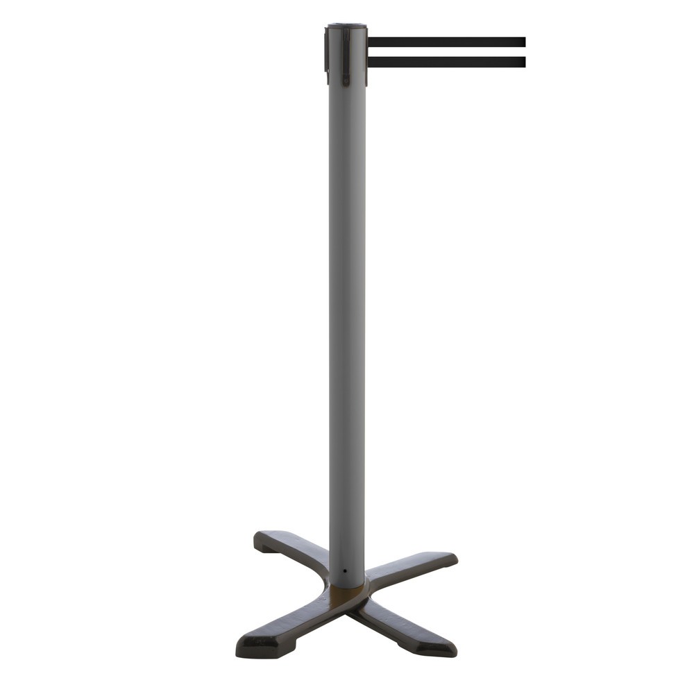 Produktabbildung Nr. 1: RS-GUIDESYSTEMS® Absperrpfosten Kreuzfuß, Gurtlänge 2,3 m, anthrazit, schwarz / weiß horizontal gestreift