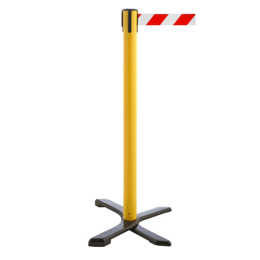 Produktabbildung Nr. 1: RS-GUIDESYSTEMS® Absperrpfosten Kreuzfuß, Gurtlänge 2,3 m, gelb, rot / weiß diagonal gestreift