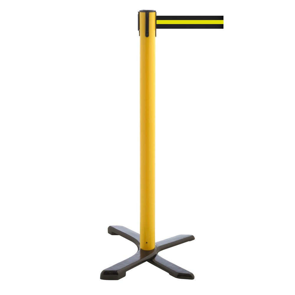 Produktabbildung Nr. 1: RS-GUIDESYSTEMS® Absperrpfosten Kreuzfuß, Gurtlänge 2,3 m, gelb, schwarz / gelb horizontal gestreift