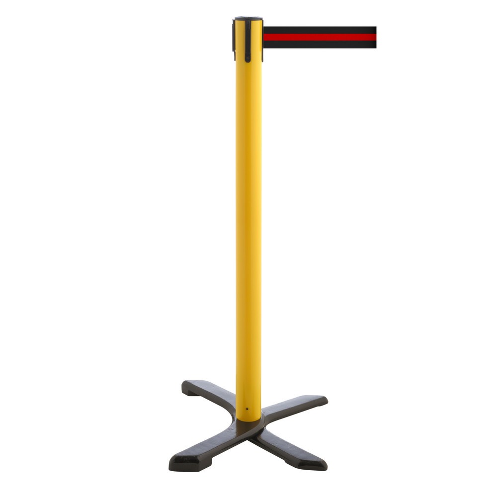Produktabbildung Nr. 1: RS-GUIDESYSTEMS® Absperrpfosten Kreuzfuß, Gurtlänge 2,3 m, gelb, schwarz / rot horizontal gestreift