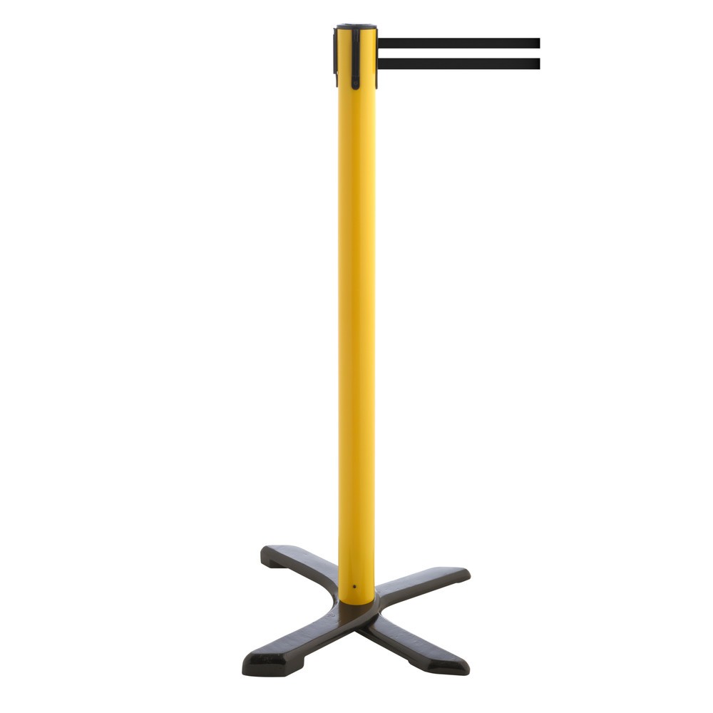 Produktabbildung Nr. 1: RS-GUIDESYSTEMS® Absperrpfosten Kreuzfuß, Gurtlänge 2,3 m, gelb, schwarz / weiß horizontal gestreift