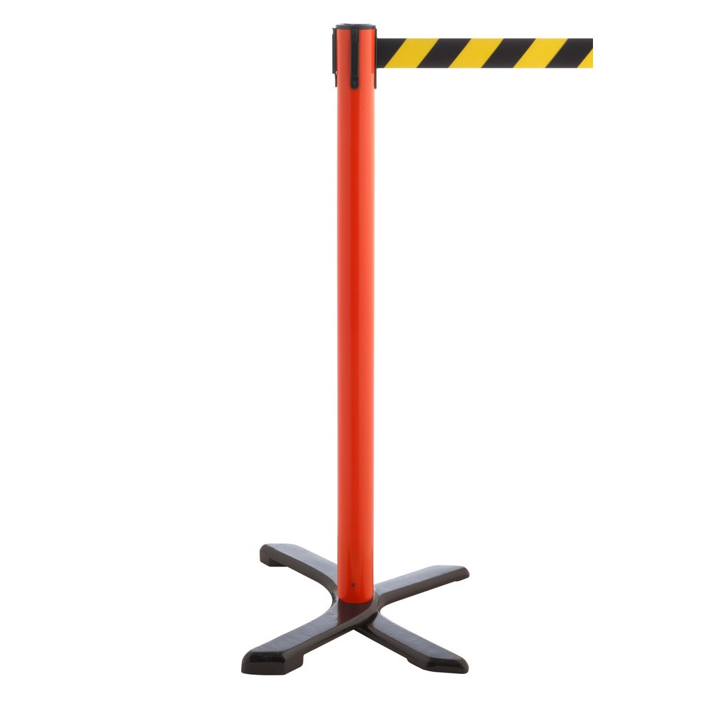 Produktabbildung Nr. 1: RS-GUIDESYSTEMS® Absperrpfosten Kreuzfuß, Gurtlänge 2,3 m, rot, schwarz / gelb diagonal gestreift